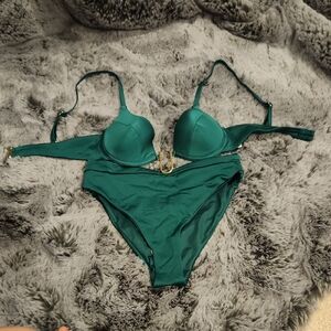 Agua Bendita Emerald Green Bikini Top And Bottom with Gold Accents